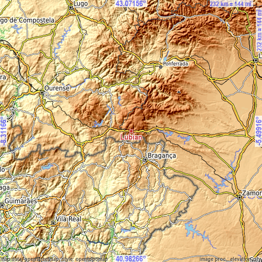 Topographic map of Lubián