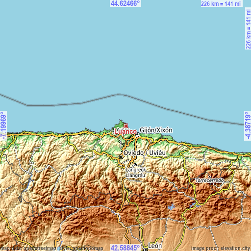 Topographic map of Luanco
