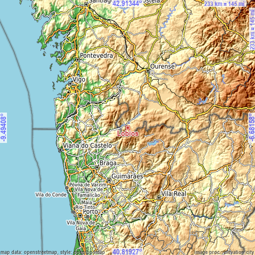 Topographic map of Lobios