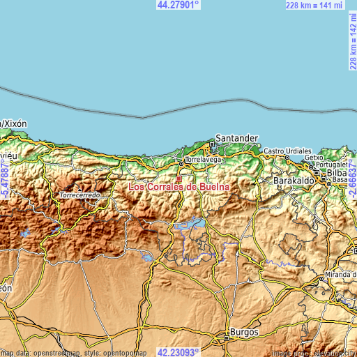 Topographic map of Los Corrales de Buelna