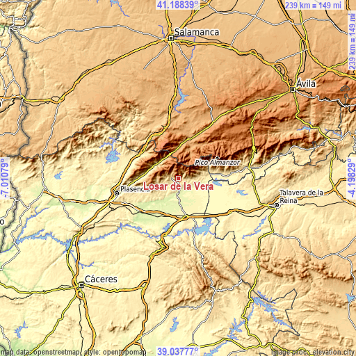 Topographic map of Losar de la Vera