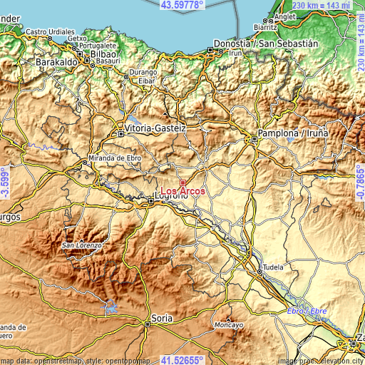 Topographic map of Los Arcos