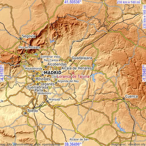 Topographic map of Loranca de Tajuña