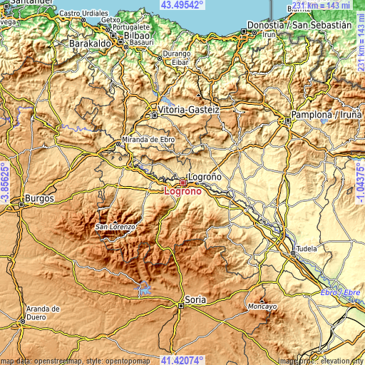 Topographic map of Logroño