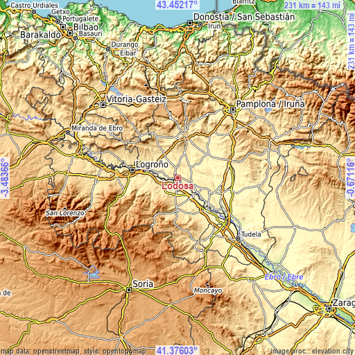 Topographic map of Lodosa