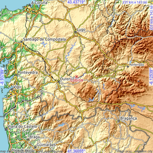 Topographic map of Lobios
