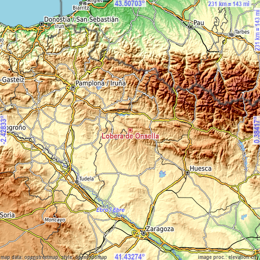 Topographic map of Lobera de Onsella