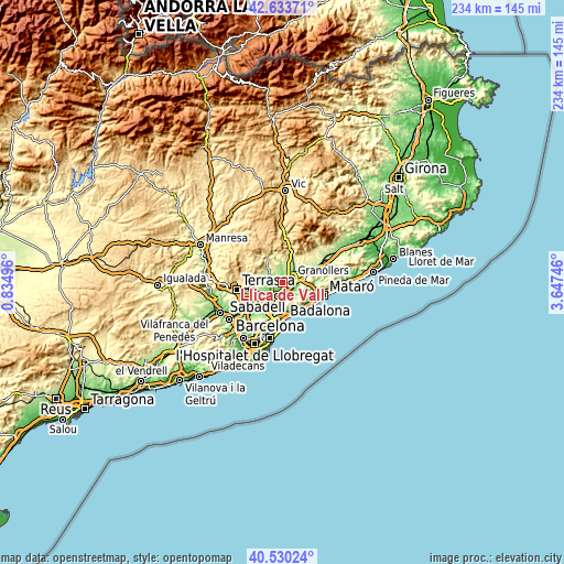 Topographic map of Lliçà de Vall