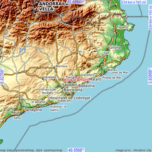 Topographic map of Lliçà d'Amunt