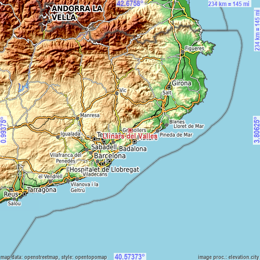 Topographic map of Llinars del Vallès