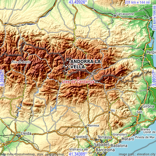 Topographic map of Lles de Cerdanya