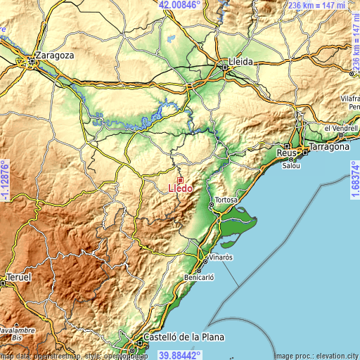 Topographic map of Lledó