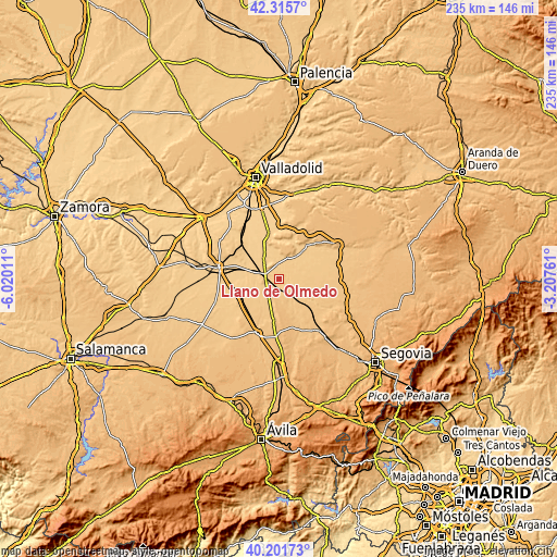 Topographic map of Llano de Olmedo