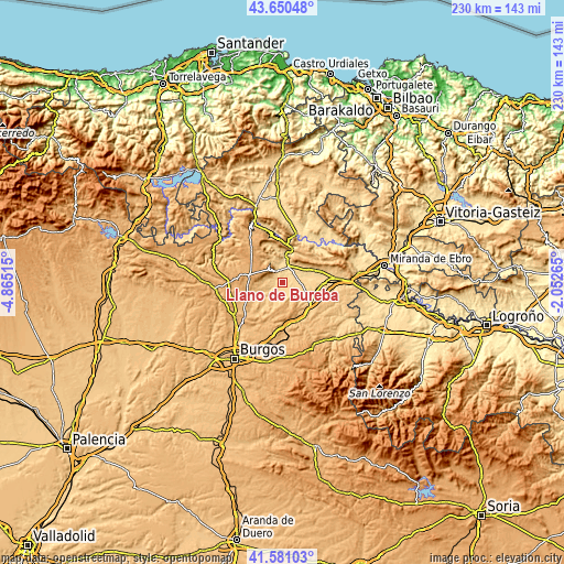 Topographic map of Llano de Bureba