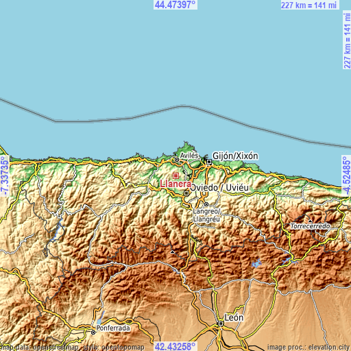 Topographic map of Llanera