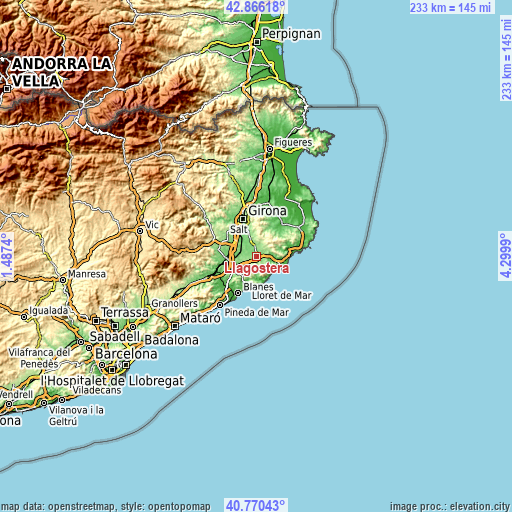 Topographic map of Llagostera