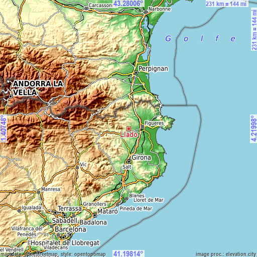 Topographic map of Lladó