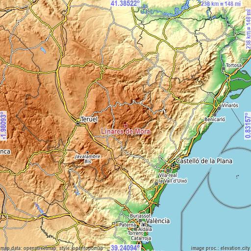 Topographic map of Linares de Mora