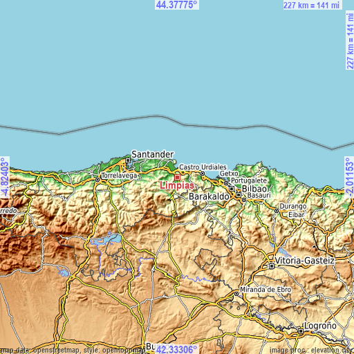 Topographic map of Limpias