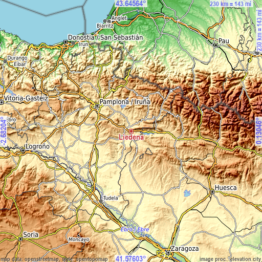 Topographic map of Liédena