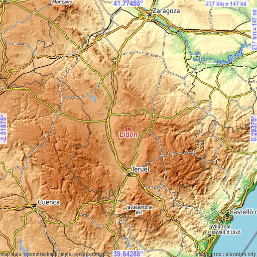 Topographic map of Lidón