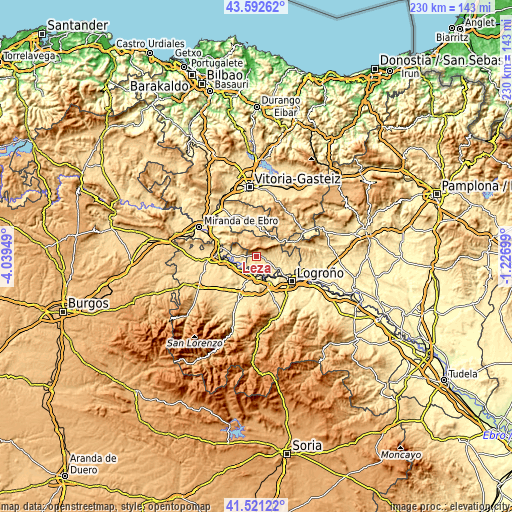 Topographic map of Leza