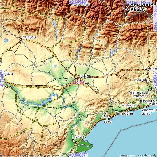 Topographic map of Lleida