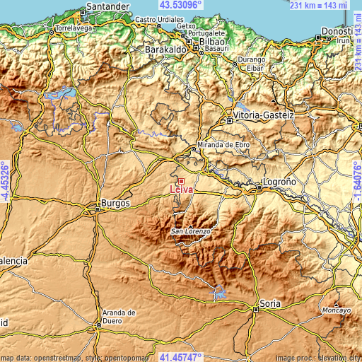 Topographic map of Leiva