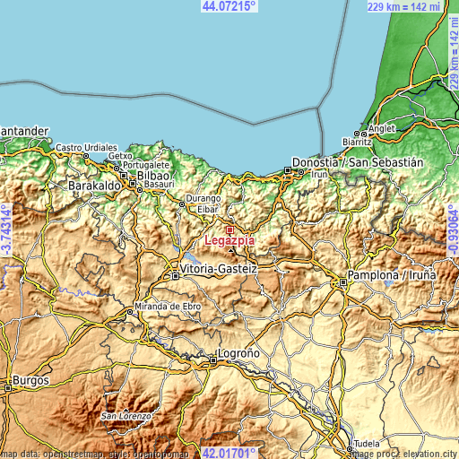 Topographic map of Legazpi