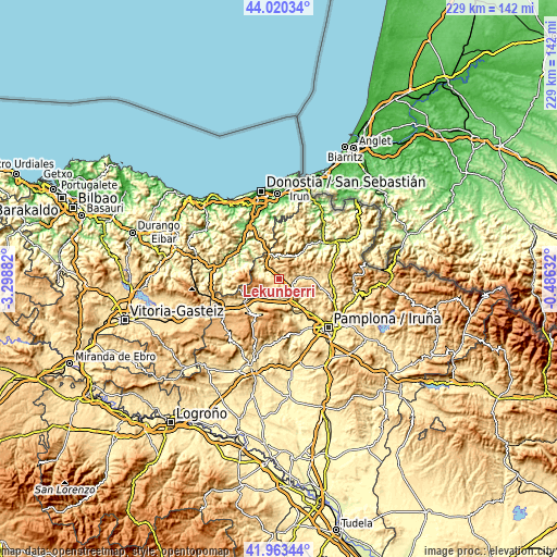 Topographic map of Lekunberri