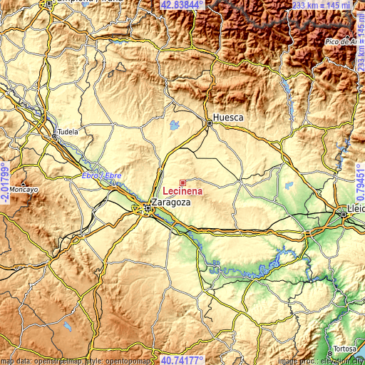 Topographic map of Leciñena