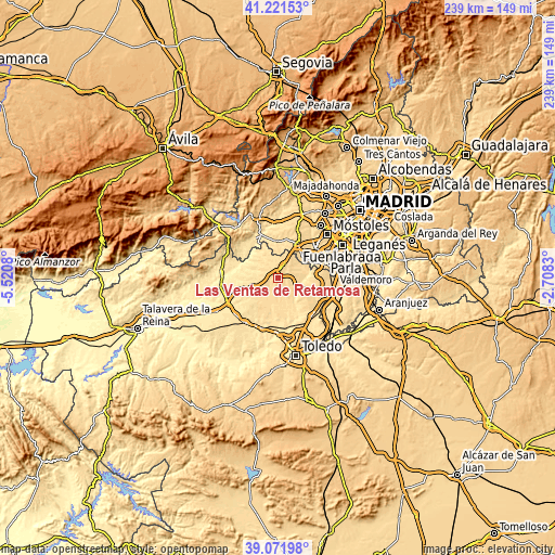 Topographic map of Las Ventas de Retamosa