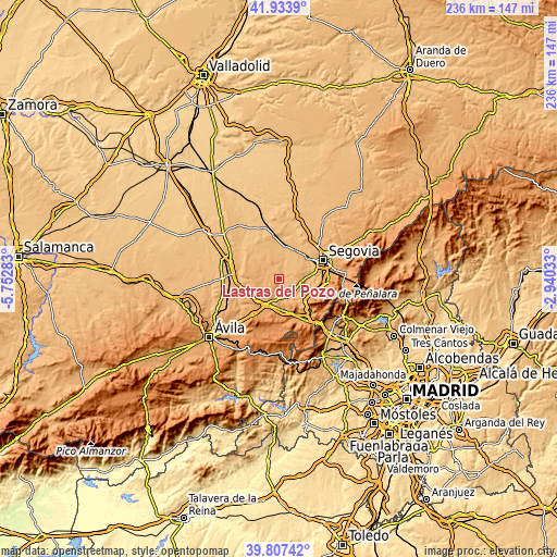 Topographic map of Lastras del Pozo