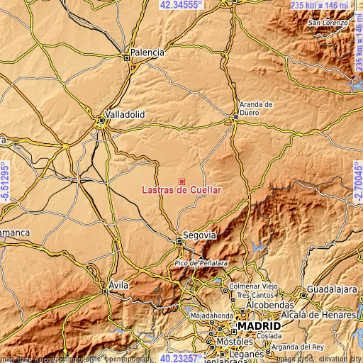 Topographic map of Lastras de Cuéllar