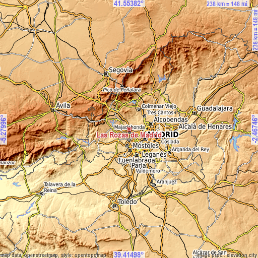 Topographic map of Las Rozas de Madrid