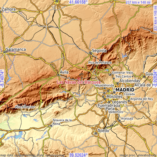 Topographic map of Las Navas del Marqués