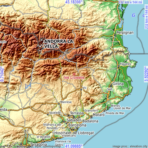 Topographic map of les Llosses