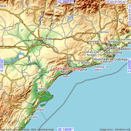 Topographic map of La Selva del Camp