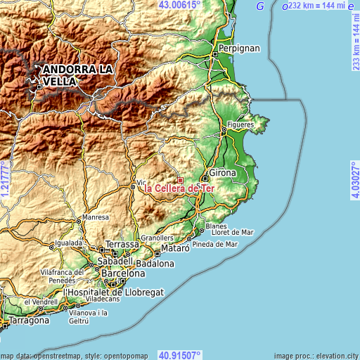 Topographic map of la Cellera de Ter