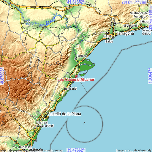 Topographic map of Les Cases d'Alcanar