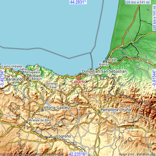 Topographic map of Lasarte