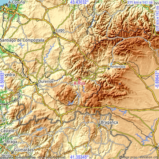 Topographic map of A Rúa