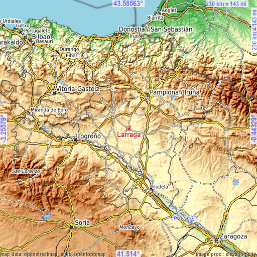 Topographic map of Larraga