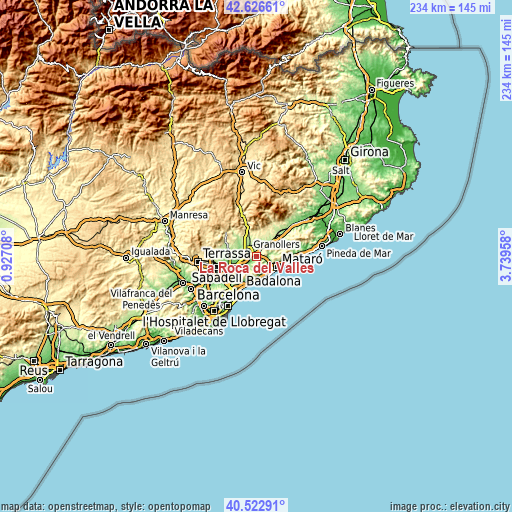 Topographic map of La Roca del Vallès