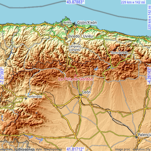 Topographic map of La Pola de Gordón