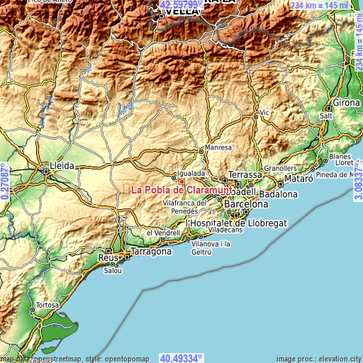 Topographic map of La Pobla de Claramunt