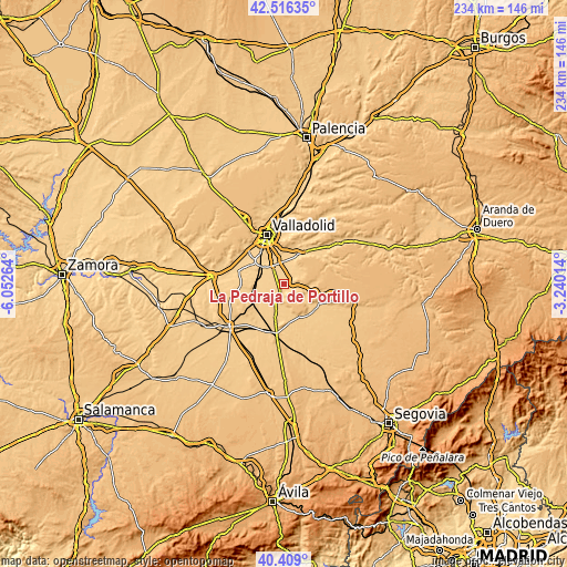 Topographic map of La Pedraja de Portillo