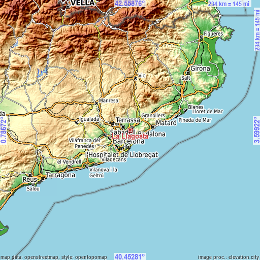 Topographic map of La Llagosta