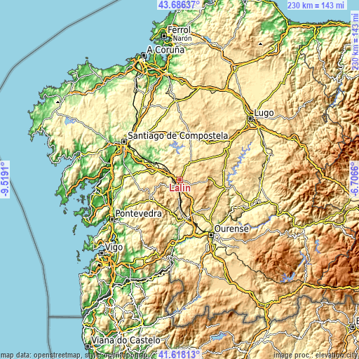 Topographic map of Lalín