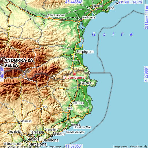 Topographic map of la Jonquera